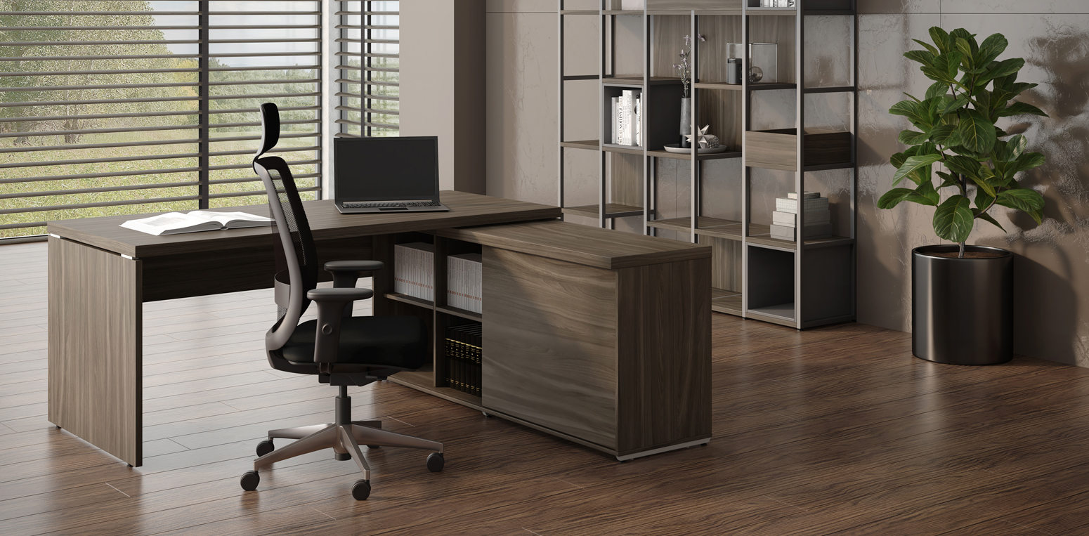 MESA EM L COM ARMÁRIO PEDESTAL